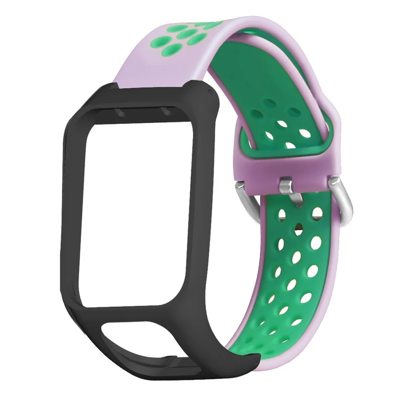 TomTom Runner 3 / 2 / Adventurer Flexible Watch Strap Dual Color Breathable Holes Wristband with Case - Grey+Green