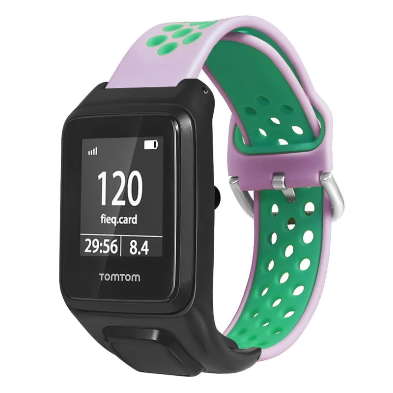 TomTom Runner 3 / 2 / Adventurer Flexible Watch Strap Dual Color Breathable Holes Wristband with Case - Grey+Green