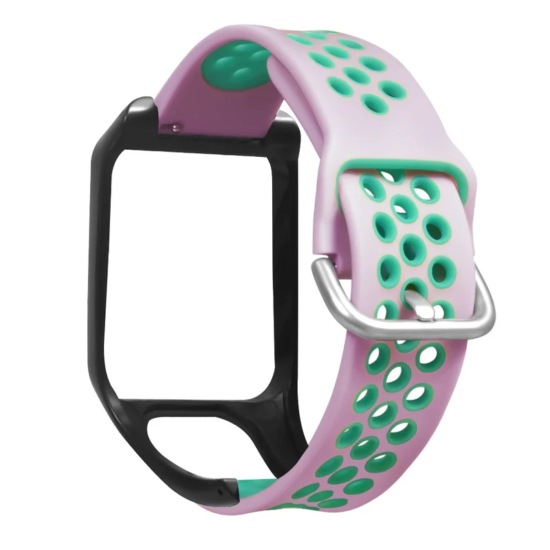 TomTom Runner 3 / 2 / Adventurer Flexible Watch Strap Dual Color Breathable Holes Wristband with Case - Grey+Green