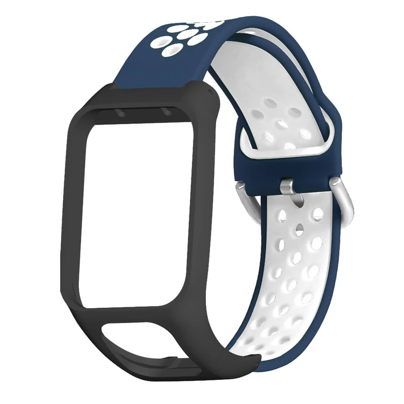 TomTom Runner 3 / 2 / Adventurer Flexible Watch Strap Dual Color Breathable Holes Wristband with Case - Grey+Green