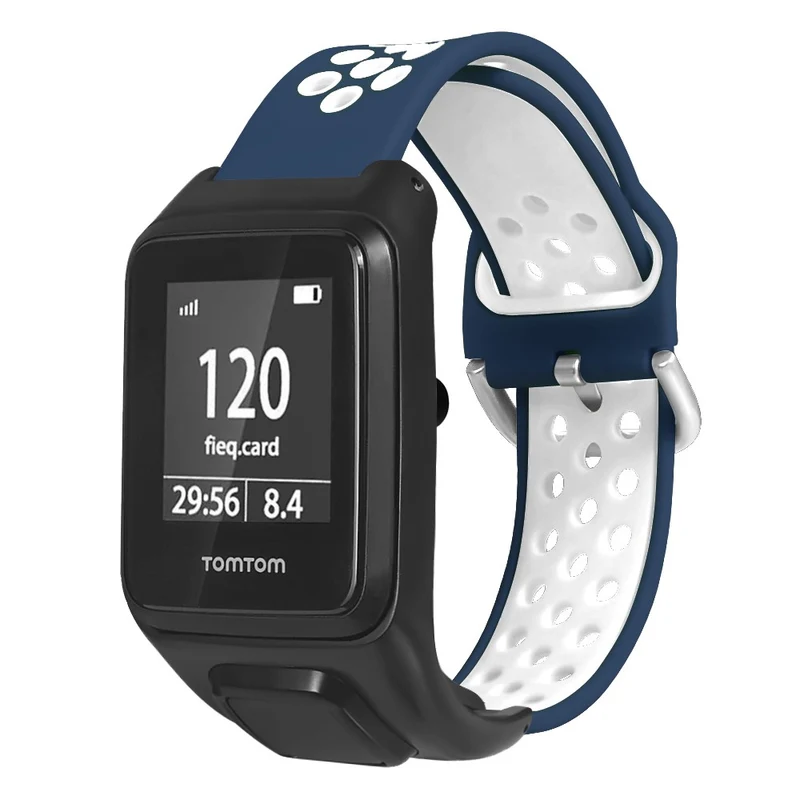 TomTom Runner 3 / 2 / Adventurer Flexible Watch Strap Dual Color Breathable Holes Wristband with Case - Grey+Green