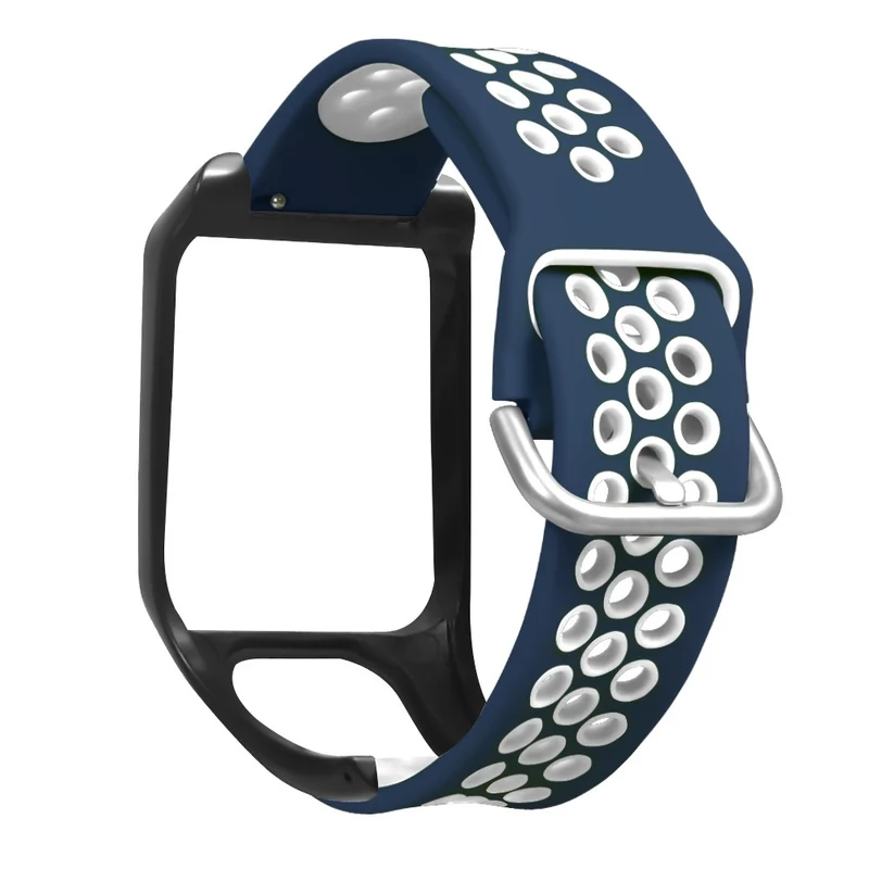 TomTom Runner 3 / 2 / Adventurer Flexible Watch Strap Dual Color Breathable Holes Wristband with Case - Grey+Green