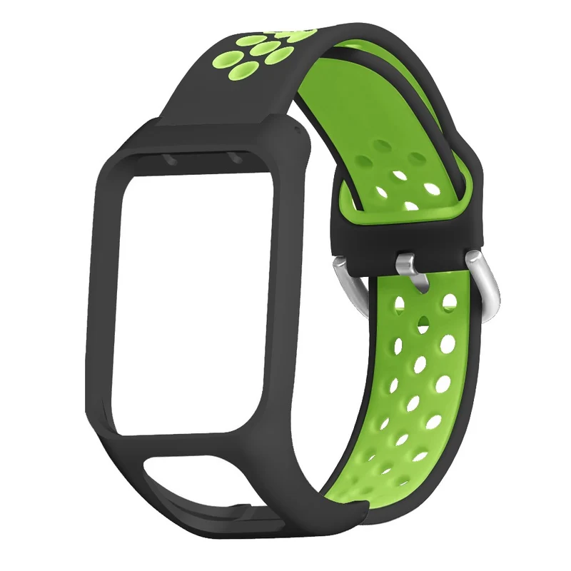 TomTom Runner 3 / 2 / Adventurer Flexible Watch Strap Dual Color Breathable Holes Wristband with Case - Grey+Green