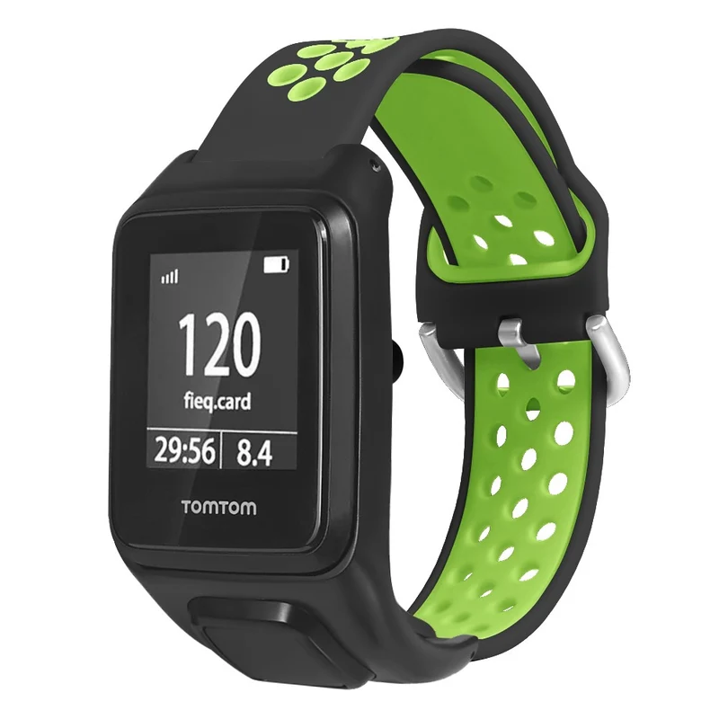 TomTom Runner 3 / 2 / Adventurer Flexible Watch Strap Dual Color Breathable Holes Wristband with Case - Grey+Green