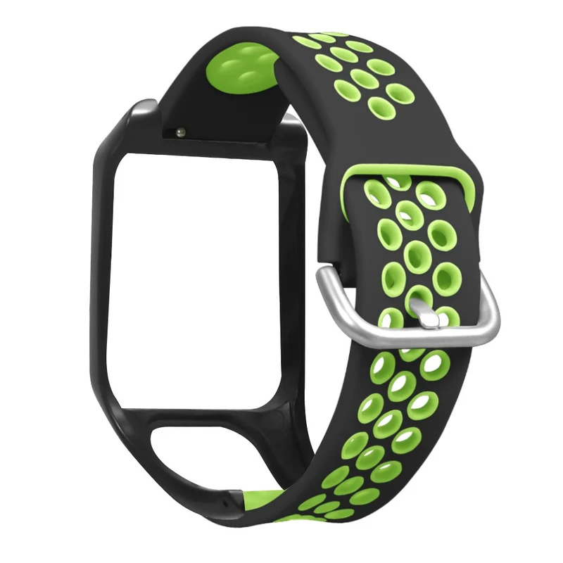 TomTom Runner 3 / 2 / Adventurer Flexible Watch Strap Dual Color Breathable Holes Wristband with Case - Grey+Green