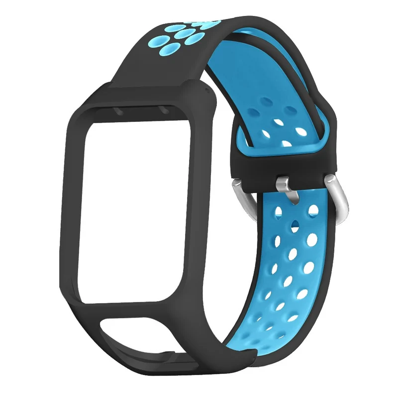 TomTom Runner 3 / 2 / Adventurer Flexible Watch Strap Dual Color Breathable Holes Wristband with Case - Grey+Green