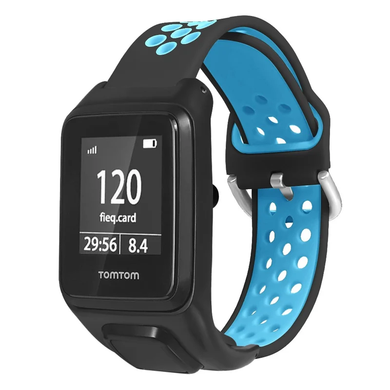 TomTom Runner 3 / 2 / Adventurer Flexible Watch Strap Dual Color Breathable Holes Wristband with Case - Grey+Green