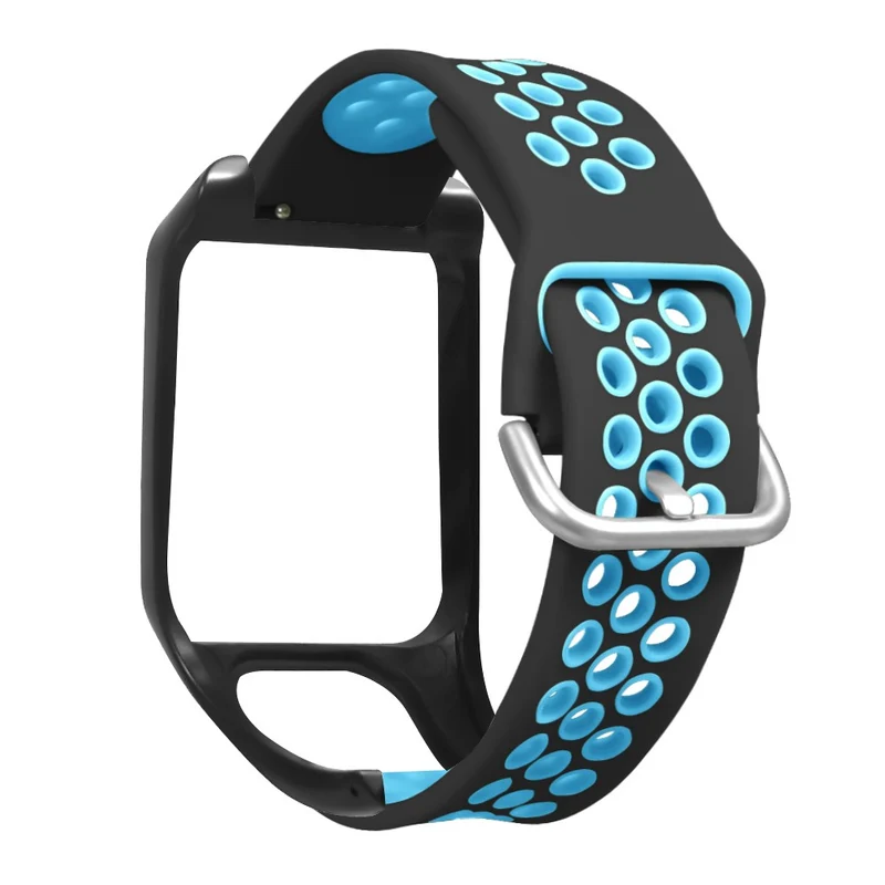 TomTom Runner 3 / 2 / Adventurer Flexible Watch Strap Dual Color Breathable Holes Wristband with Case - Grey+Green