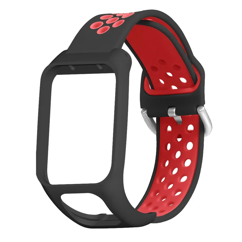 TomTom Runner 3 / 2 / Adventurer Flexible Watch Strap Dual Color Breathable Holes Wristband with Case - Grey+Green