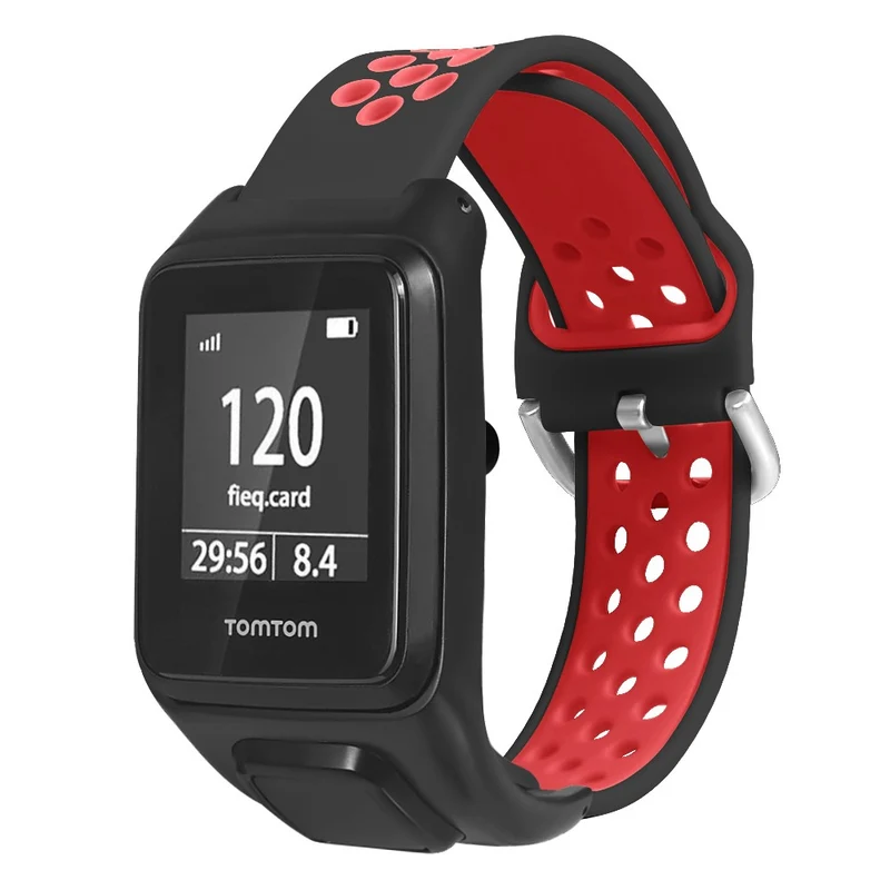 TomTom Runner 3 / 2 / Adventurer Flexible Watch Strap Dual Color Breathable Holes Wristband with Case - Grey+Green