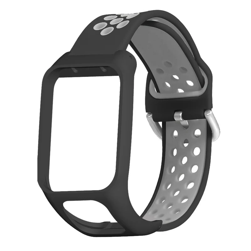 TomTom Runner 3 / 2 / Adventurer Flexible Watch Strap Dual Color Breathable Holes Wristband with Case - Grey+Green