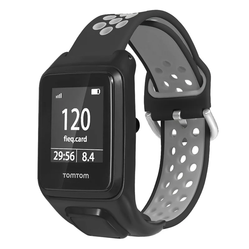 TomTom Runner 3 / 2 / Adventurer Flexible Watch Strap Dual Color Breathable Holes Wristband with Case - Grey+Green
