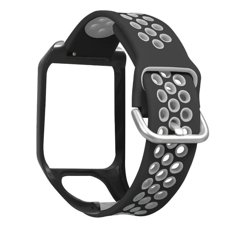 TomTom Runner 3 / 2 / Adventurer Flexible Watch Strap Dual Color Breathable Holes Wristband with Case - Grey+Green