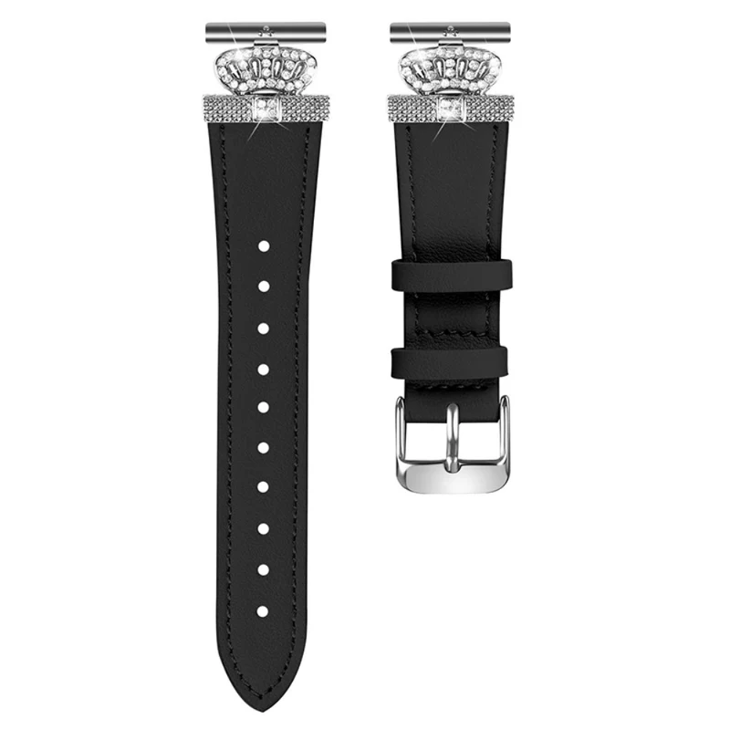 TicWatch E / 2 / C2 Watchband Genuine Cow Leather Connector Strap Rhinestone Crown Decor - Apricot