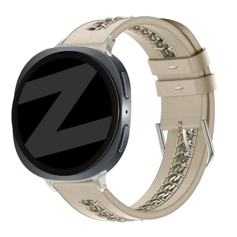 Bandz Samsung Galaxy Watch 9 - 40mm Lederarmband 'Chains' (Beige)