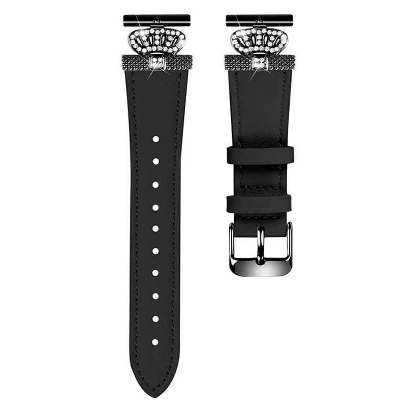 TicWatch E / 2 / C2 Watchband Genuine Cow Leather Strap Rhinestone Crown Decor
