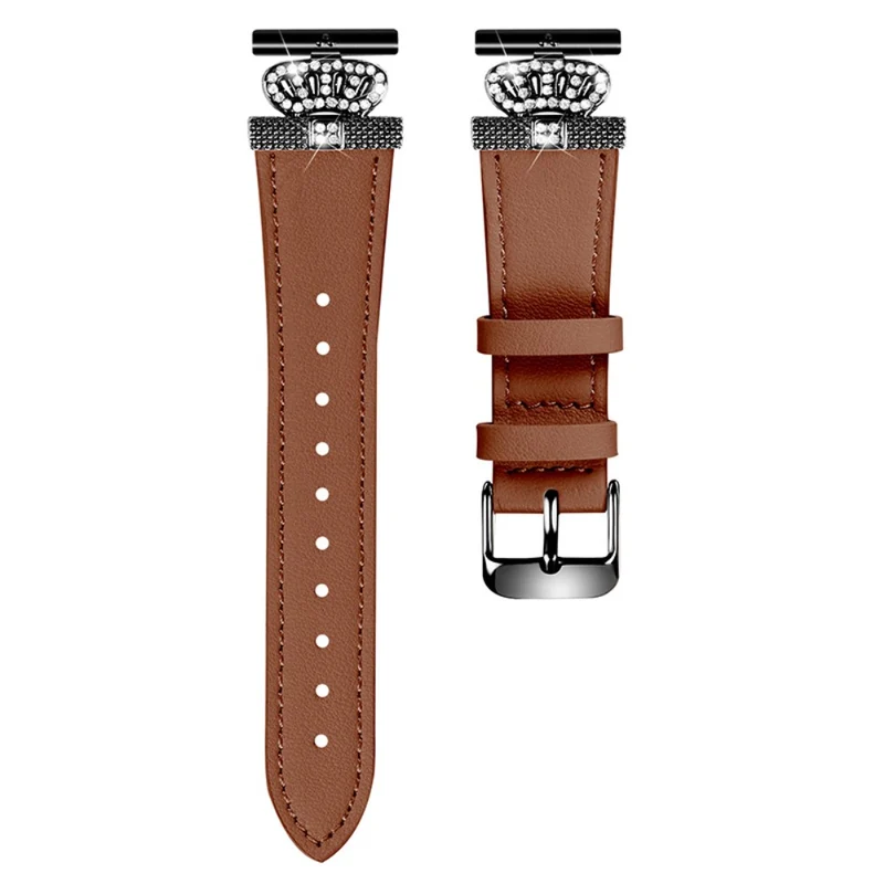 TicWatch E / 2 / C2 Watchband Genuine Cow Leather Strap Rhinestone Crown Decor