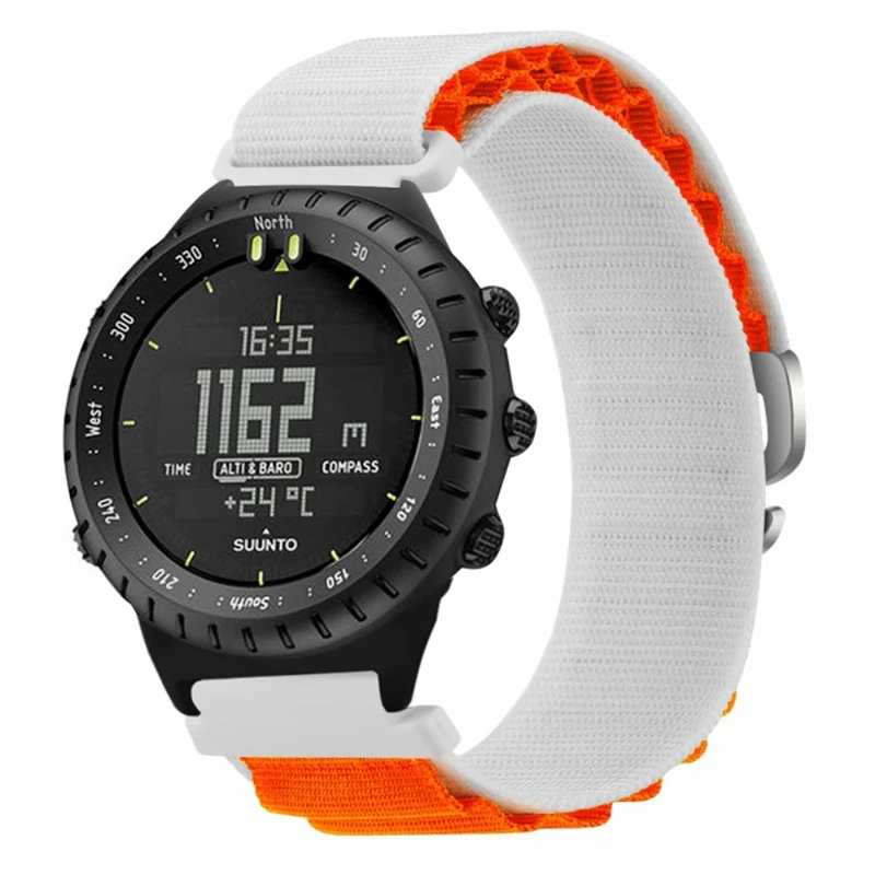 Suunto Core Watch Band 22mm Nylon Loop Adjustable Wrist Strap with Connector - White+Orange
