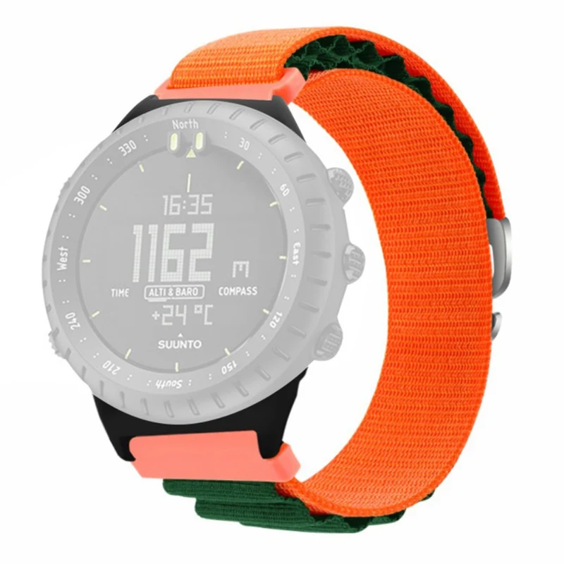 Suunto Core Watch Band 22mm Nylon Loop Adjustable Wrist Strap with Connector - White+Orange