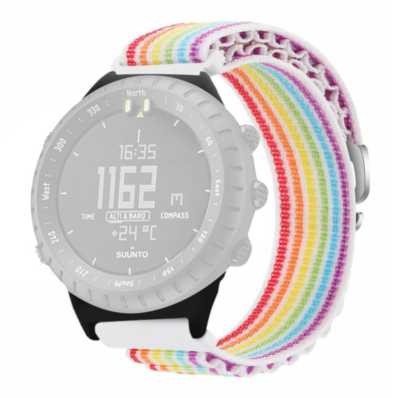 Suunto Core Watch Band 22mm Nylon Loop Adjustable Wrist Strap with Connector - White+Orange