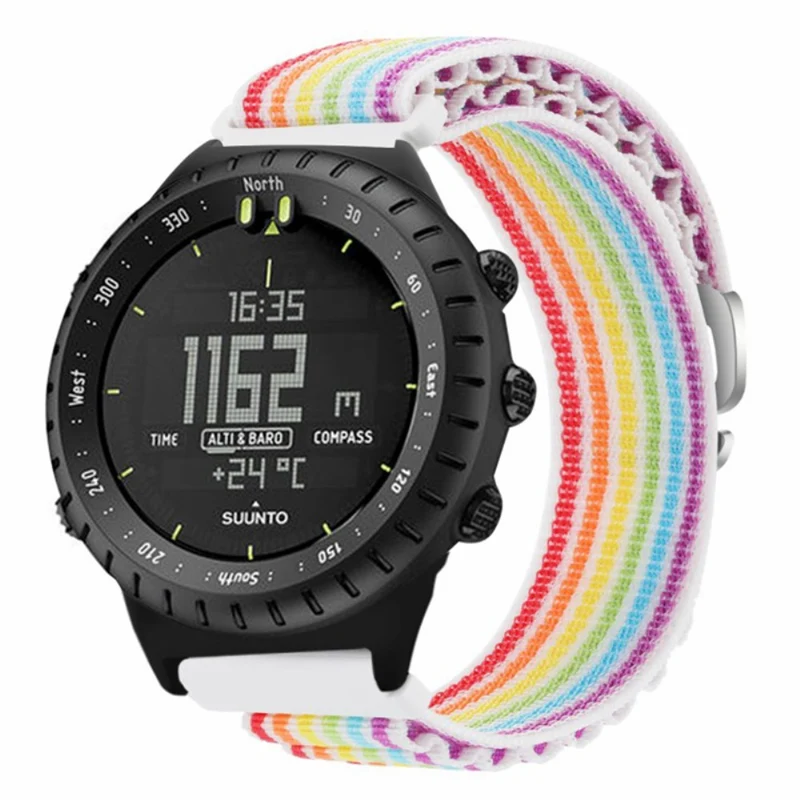 Suunto Core Watch Band 22mm Nylon Loop Adjustable Wrist Strap with Connector - White+Orange