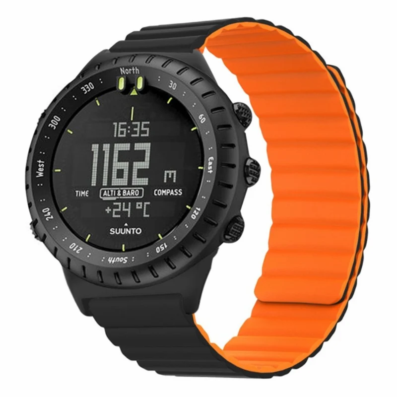Suunto Core Magnetic Watch Band 22mm Skin-Friendly Flexible Strap - Black+Orange