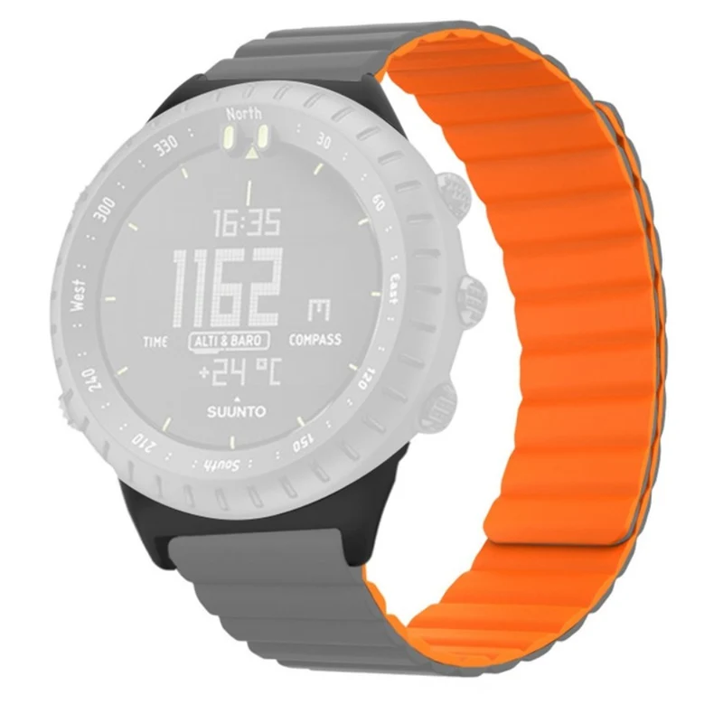 Suunto Core Magnetic Watch Band 22mm Skin-Friendly Flexible Strap - Black+Orange