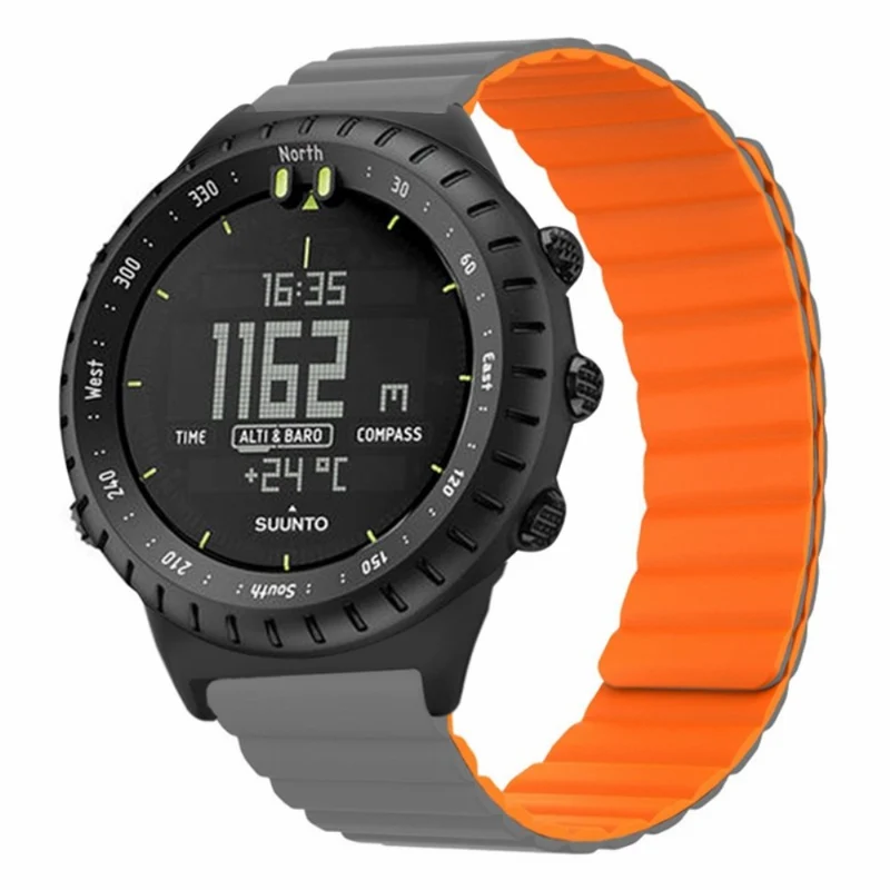 Suunto Core Magnetic Watch Band 22mm Skin-Friendly Flexible Strap - Black+Orange