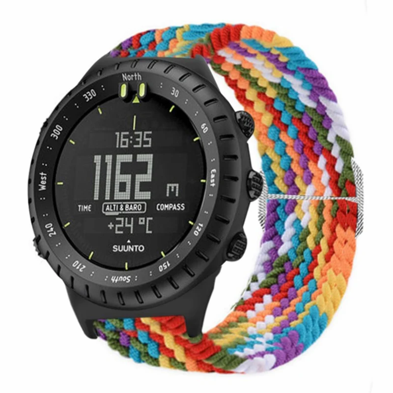 Suunto Core Watch Band Stretchy 22mm Soft Nylon Elastic Braided Strap - Rainbow