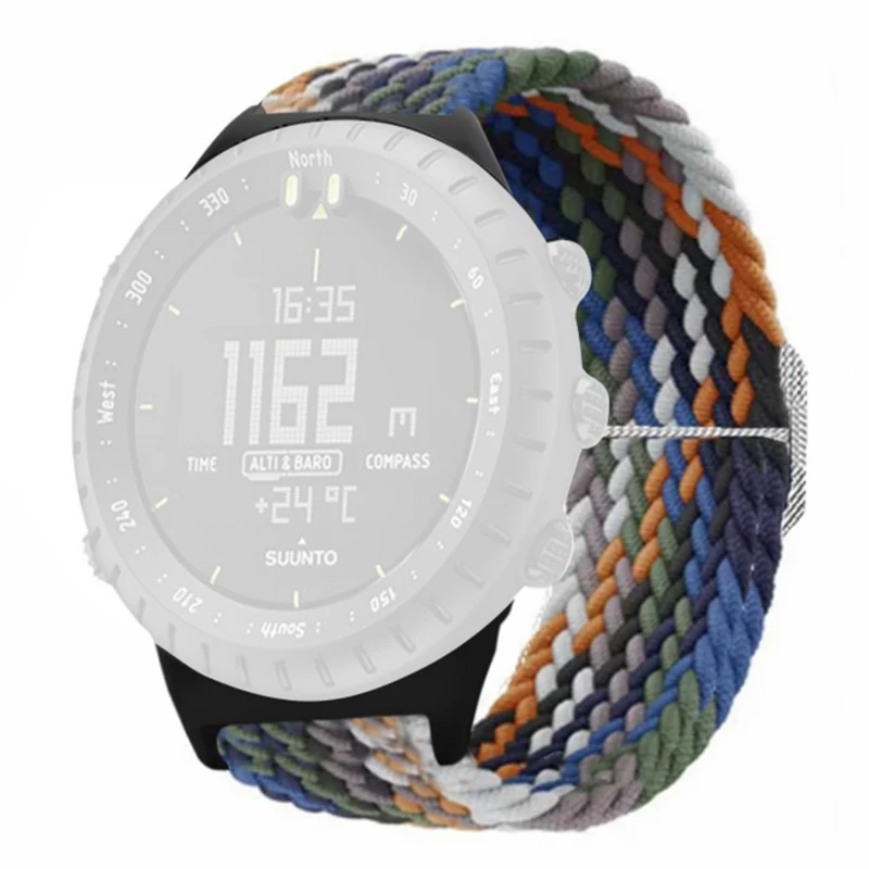 Suunto Core Watch Band Stretchy 22mm Soft Nylon Elastic Braided Strap - Rainbow