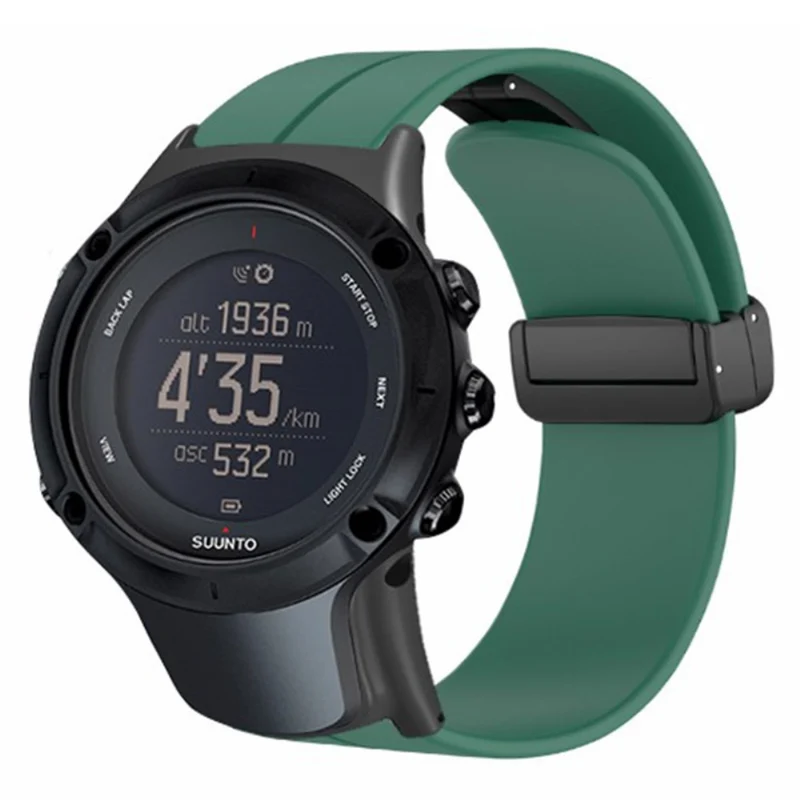Suunto Ambit3 Peak / Ambit2 Watch Band Silicone Soft Strap with Magnetic Folding Clasp - Army Green