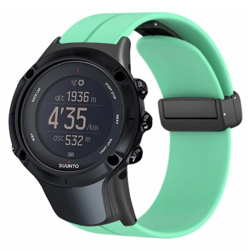 Suunto Ambit3 Peak / Ambit2 Watch Band Silicone Soft Strap with Magnetic Folding Clasp - Army Green