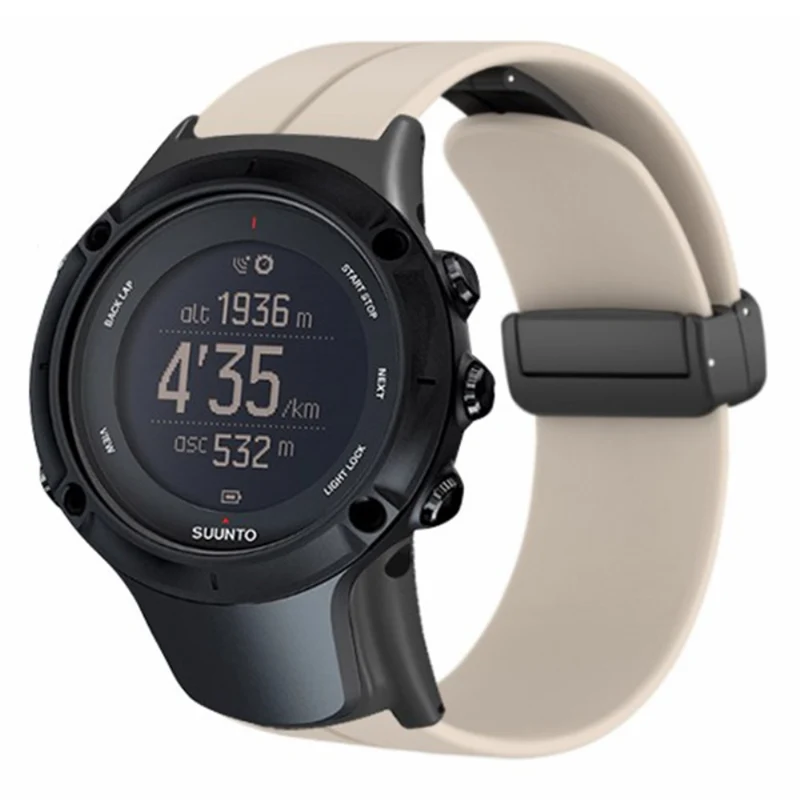 Suunto Ambit3 Peak / Ambit2 Watch Band Silicone Soft Strap with Magnetic Folding Clasp - Army Green