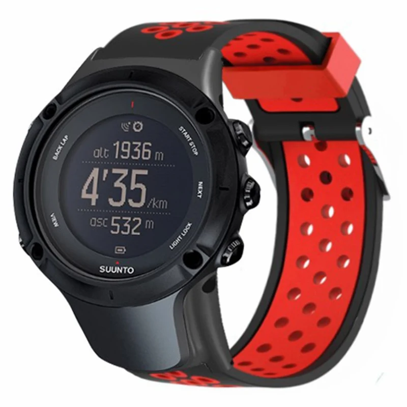 Suunto Ambit3 Peak / Ambit2 Watch Band Silicone Breathable Wristband - Black+Red