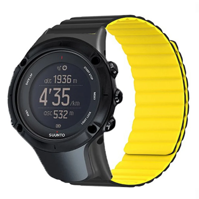 Suunto Ambit3 Peak / Ambit2 Silicone Sport Strap Magnetic Watch Band - Black+Yellow