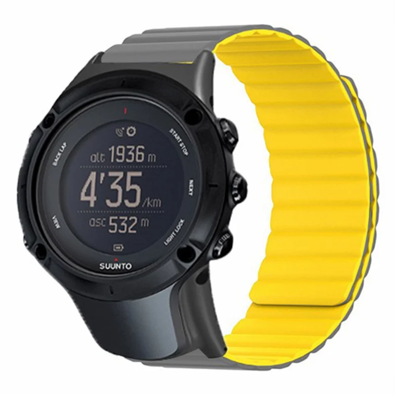 Suunto Ambit3 Peak / Ambit2 Silicone Sport Strap Magnetic Watch Band - Black+Yellow