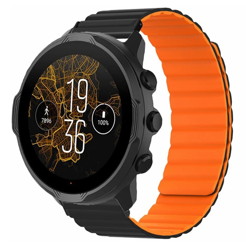 Suunto Spartan Sport Wrist HR Baro / Suunto 7 Magnetic Band 24mm Silicone Watch Strap - Black+Orange