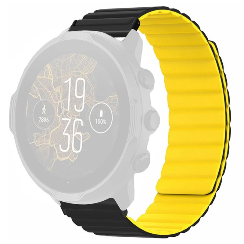 Suunto Spartan Sport Wrist HR Baro / Suunto 7 Magnetic Band 24mm Silicone Watch Strap - Black+Orange