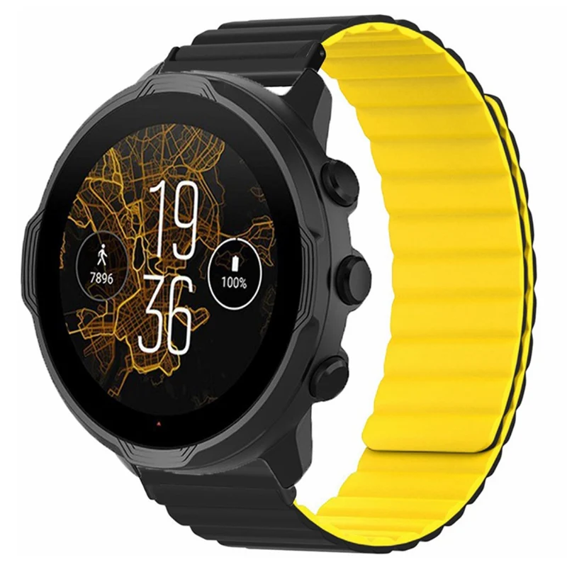 Suunto Spartan Sport Wrist HR Baro / Suunto 7 Magnetic Band 24mm Silicone Watch Strap - Black+Orange