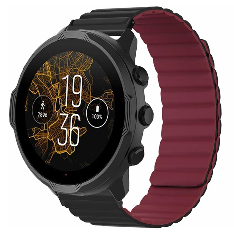 Suunto Spartan Sport Wrist HR Baro / Suunto 7 Magnetic Band 24mm Silicone Watch Strap - Black+Orange