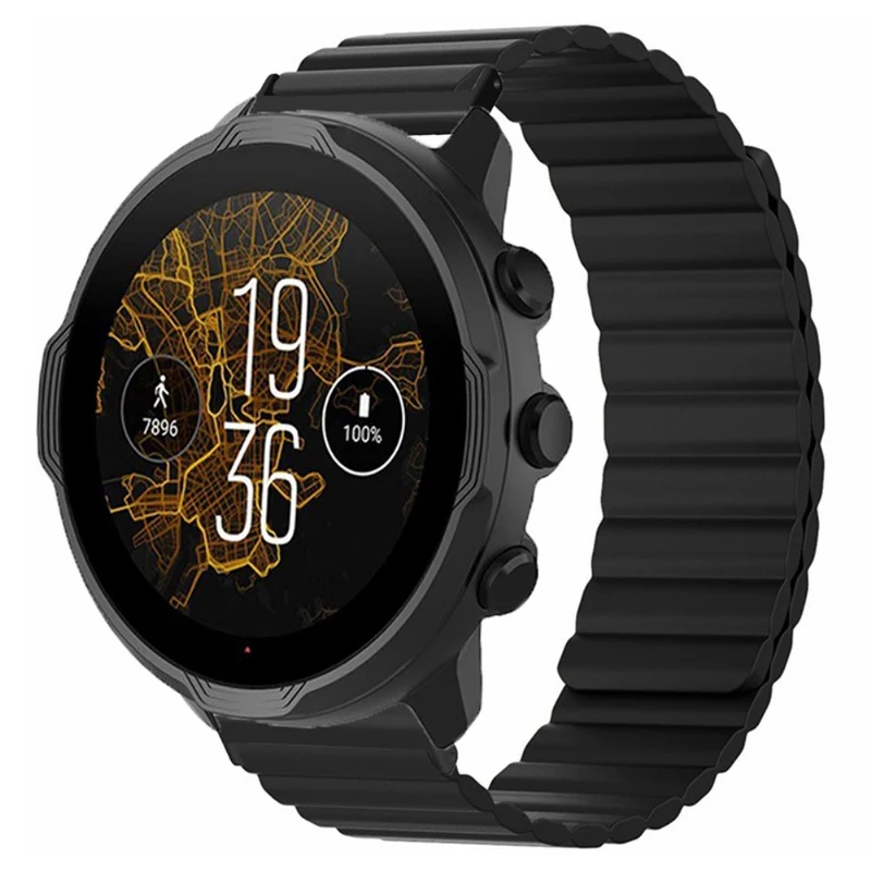 Suunto Spartan Sport Wrist HR Baro / Suunto 7 Magnetic Band 24mm Silicone Watch Strap - Black+Orange