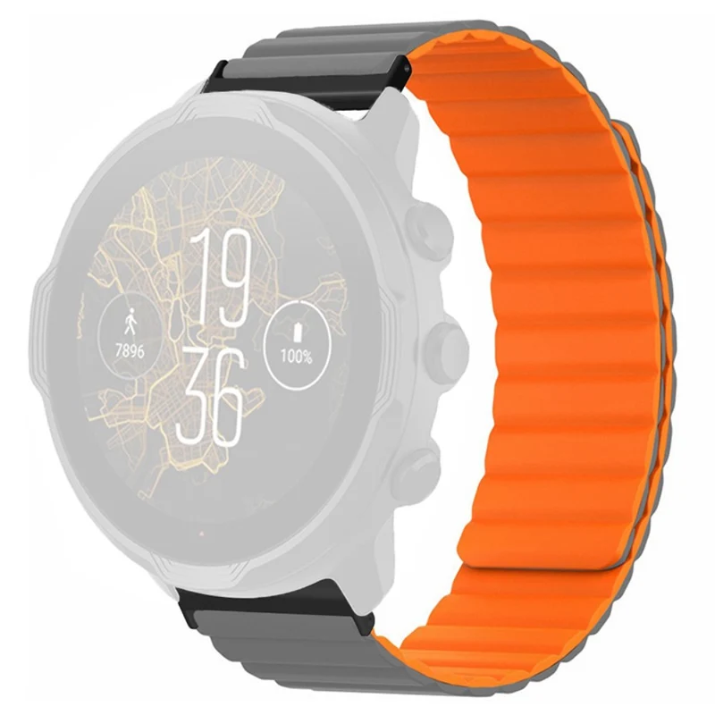 Suunto Spartan Sport Wrist HR Baro / Suunto 7 Magnetic Band 24mm Silicone Watch Strap - Black+Orange
