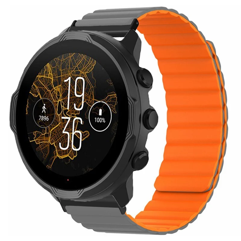 Suunto Spartan Sport Wrist HR Baro / Suunto 7 Magnetic Band 24mm Silicone Watch Strap - Black+Orange