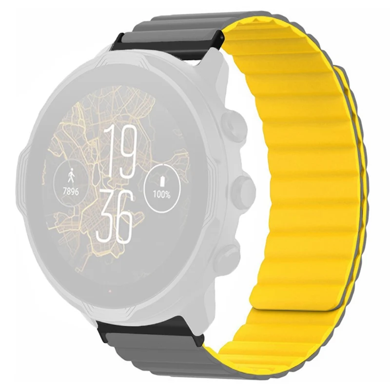 Suunto Spartan Sport Wrist HR Baro / Suunto 7 Magnetic Band 24mm Silicone Watch Strap - Black+Orange