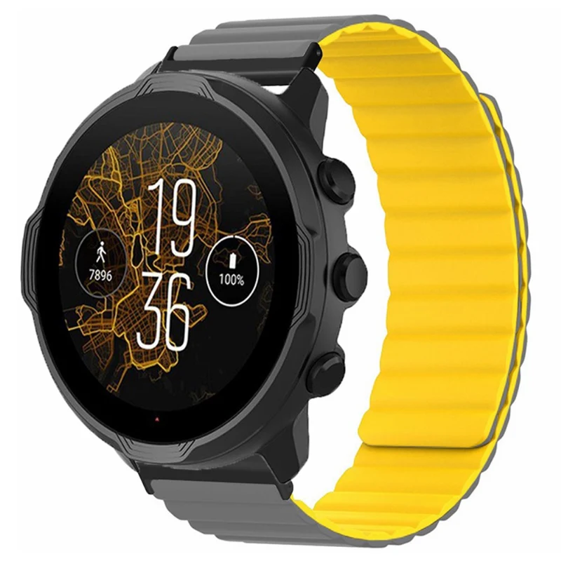 Suunto Spartan Sport Wrist HR Baro / Suunto 7 Magnetic Band 24mm Silicone Watch Strap - Black+Orange