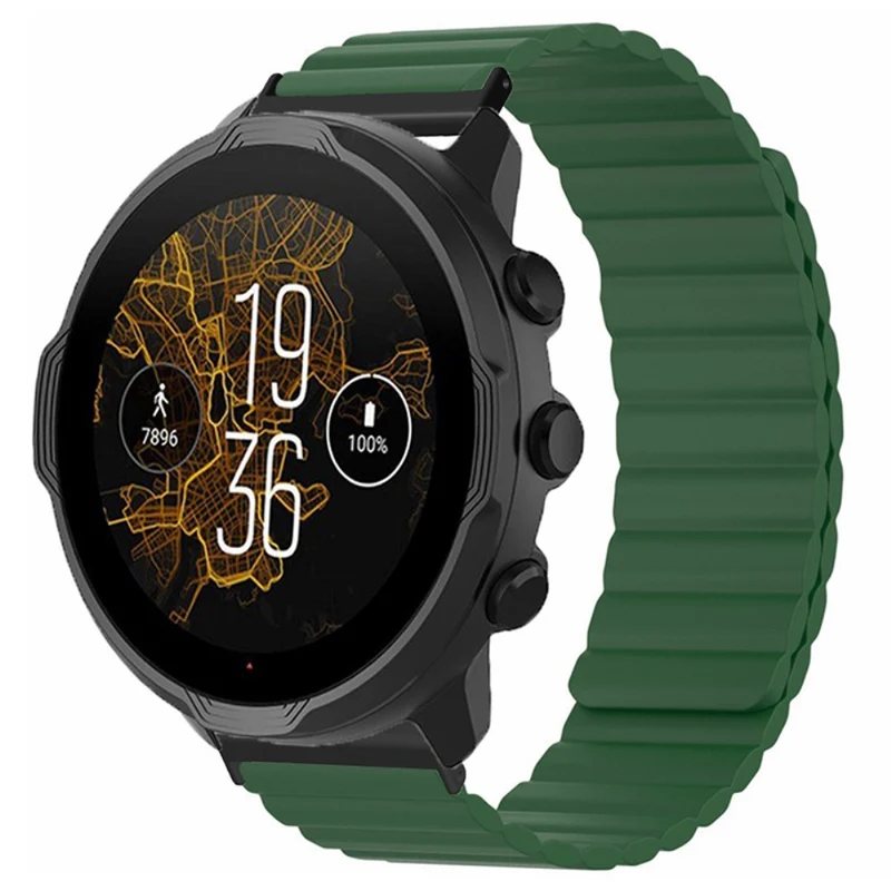 Suunto Spartan Sport Wrist HR Baro / Suunto 7 Magnetic Band 24mm Silicone Watch Strap - Black+Orange