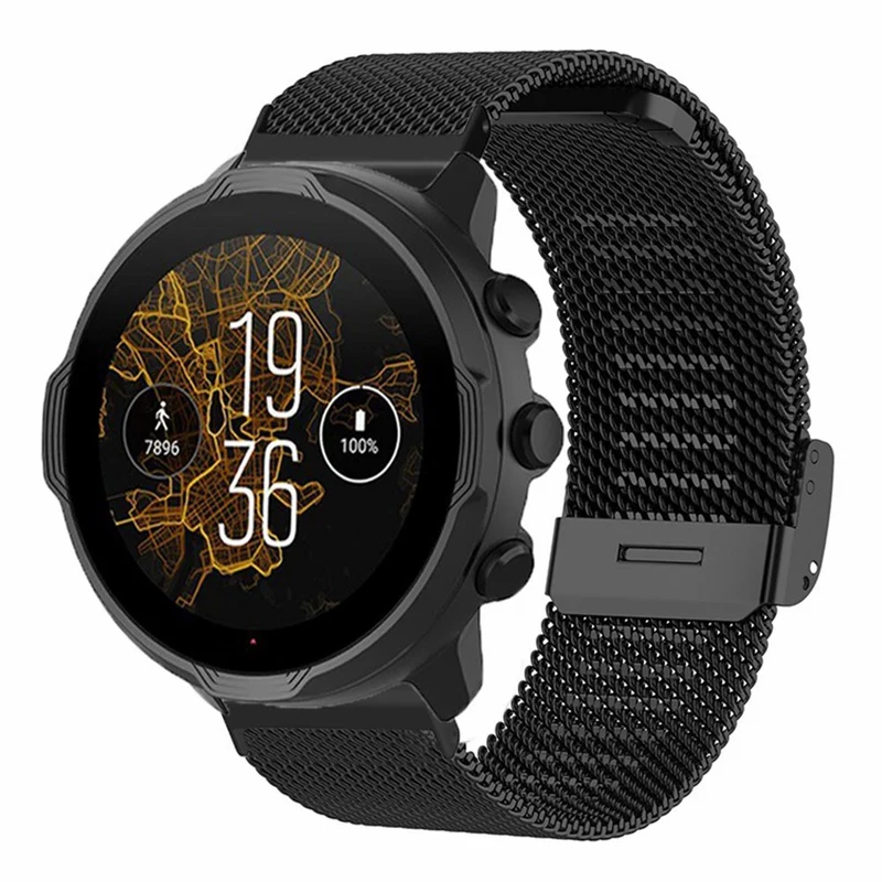 Suunto Spartan Sport Wrist HR Baro / Suunto 7 Watch Band 24mm Stainless Steel Mesh Watch Strap