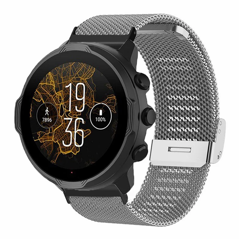 Suunto Spartan Sport Wrist HR Baro / Suunto 7 Watch Band 24mm Stainless Steel Mesh Watch Strap