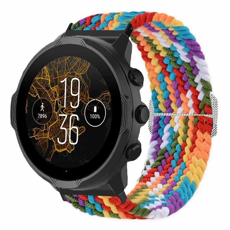 Suunto Spartan Sport Wrist HR Baro / Suunto 7 Watch Strap 24mm Braided Nylon Band - Pink+White