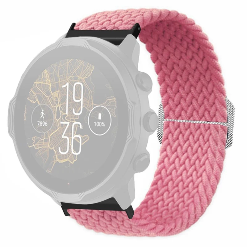 Suunto Spartan Sport Wrist HR Baro / Suunto 7 Watch Strap 24mm Braided Nylon Band - Pink+White